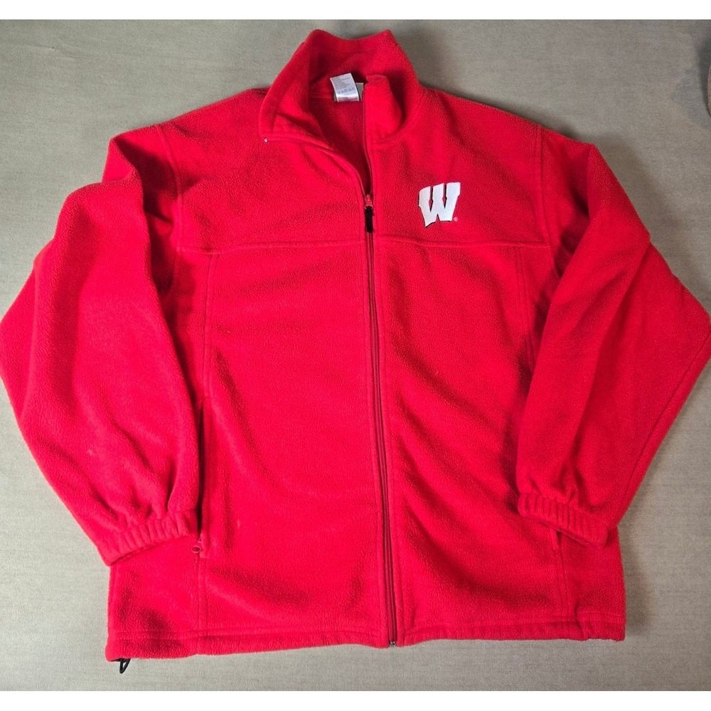 Wisconsin‎ Badgers Reebok Heisman Collection Fleece Zip Jacket VTG Drawstring L